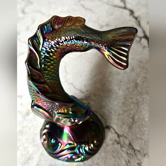 Fenton Carnival Iridescent Glass Fish Figurine Leaping Jumping Koi